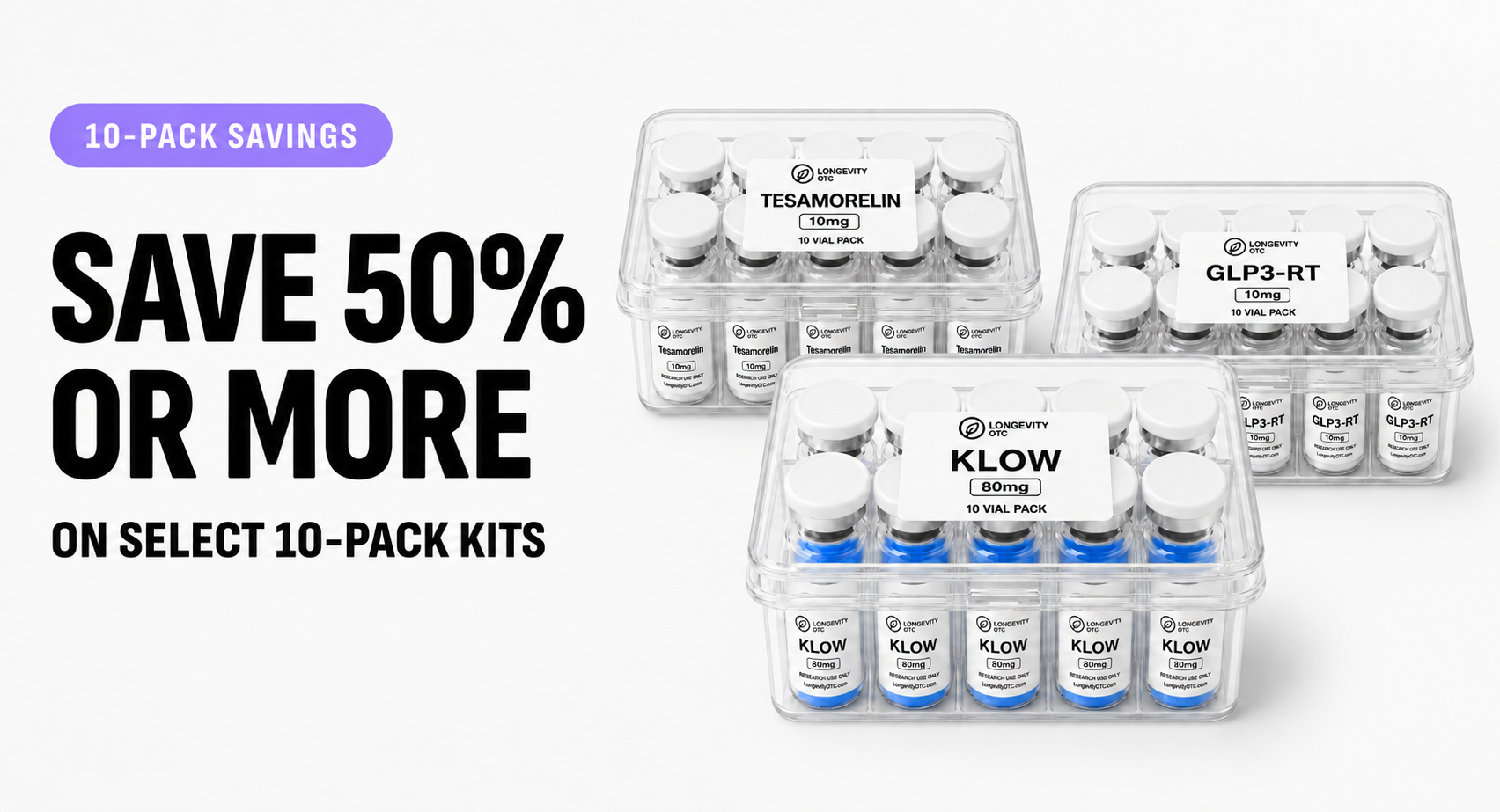 Longevity OTC 10-Pack Research Kits - Save 50% or More on Select Kits
